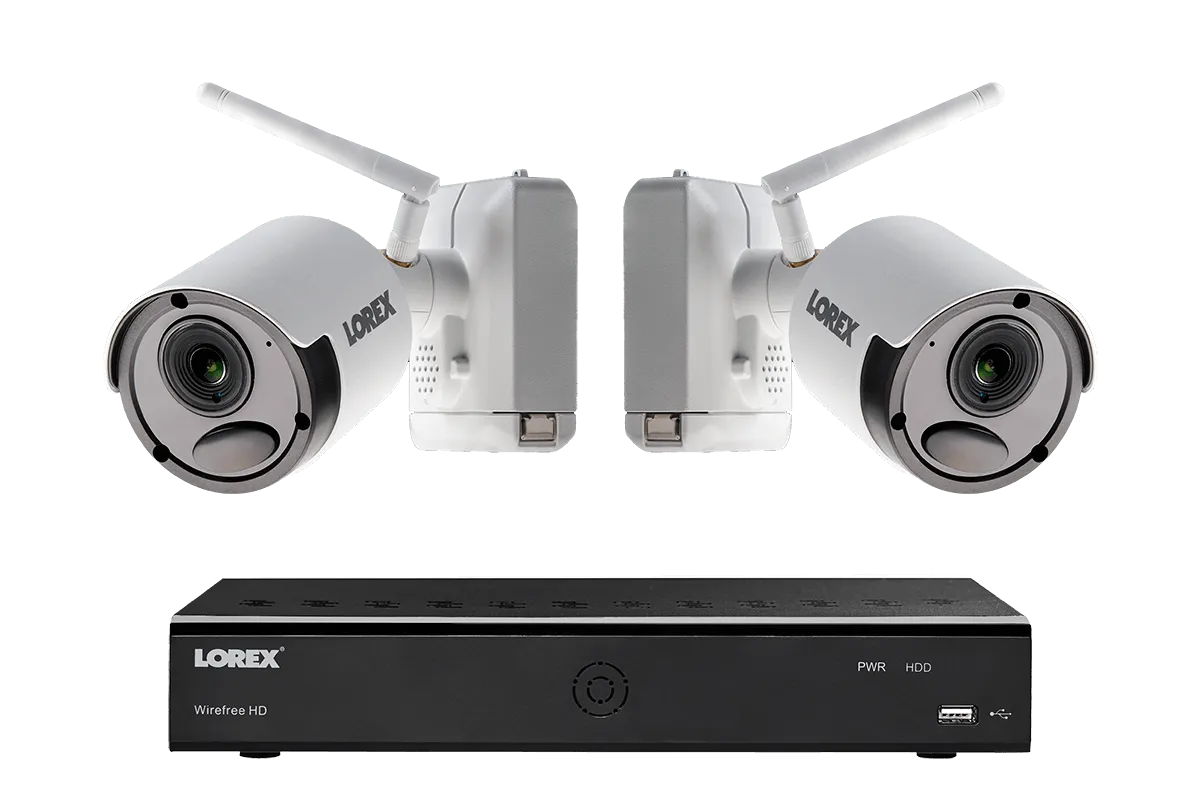 1080p Wire Free Battery Powered Camera System with White Metal Cameras