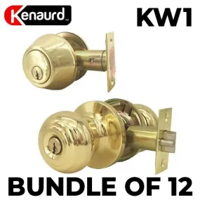 12 x Premium Combo Lockset - Knob & Deadbolt - Polished Brass - PB - KW1 (BUNDLE OF 12)