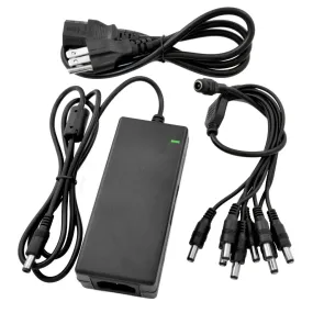 12V DC 5A Power Supply Adapter with 8 Channel CCTV Camera Power Splitter Cable UL Listed