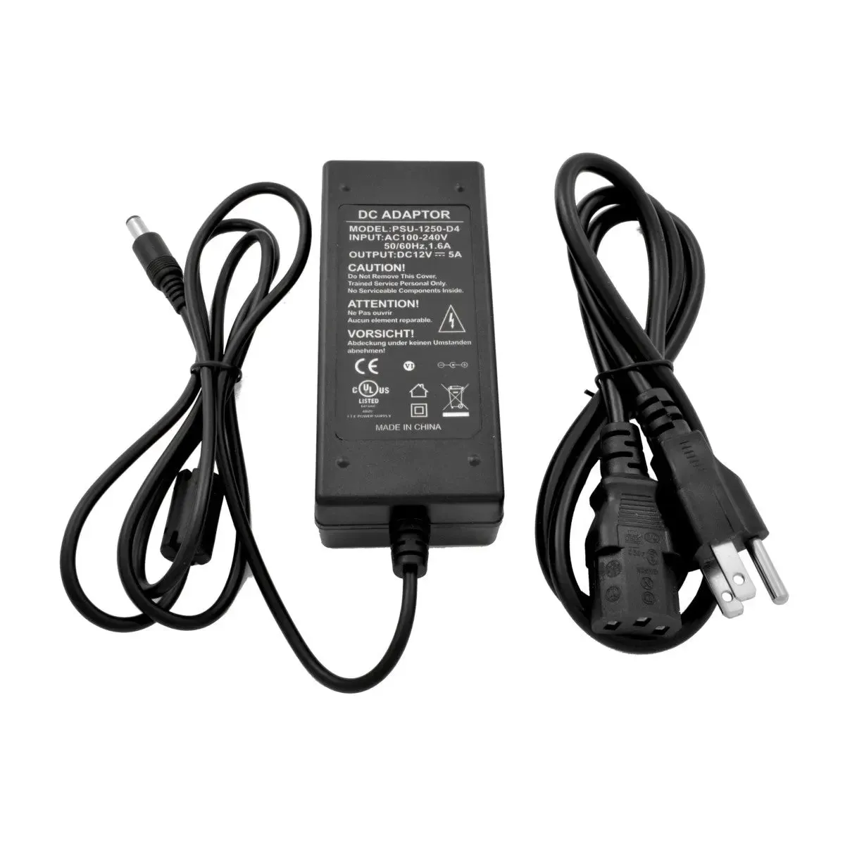 12V DC 5A Power Supply Adapter with 8 Channel CCTV Camera Power Splitter Cable UL Listed