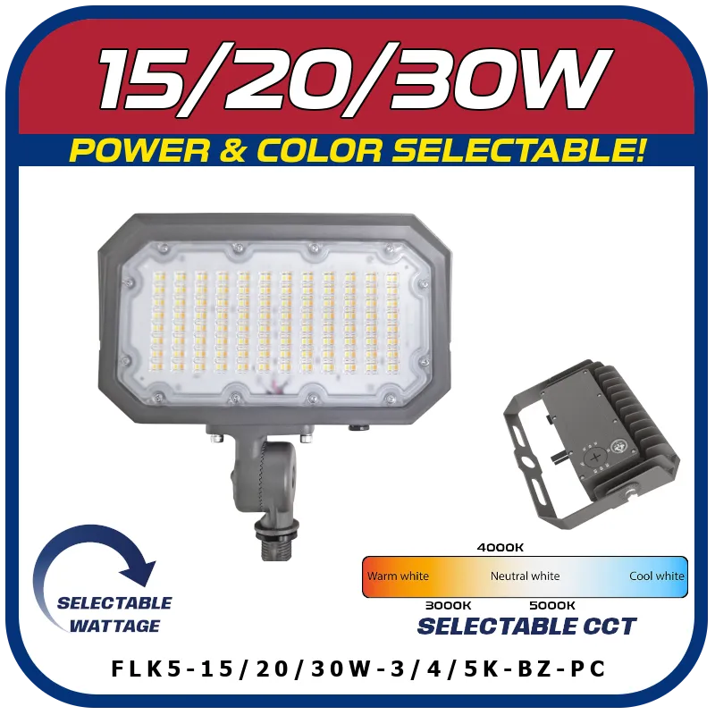 15W / 20W / 30W LED Power & Color Selectable Knuckle Mount Floodlight