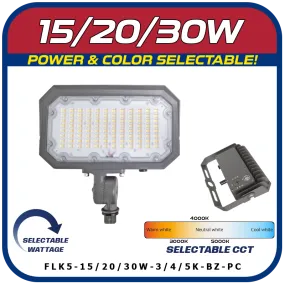 15W / 20W / 30W LED Power & Color Selectable Knuckle Mount Floodlight