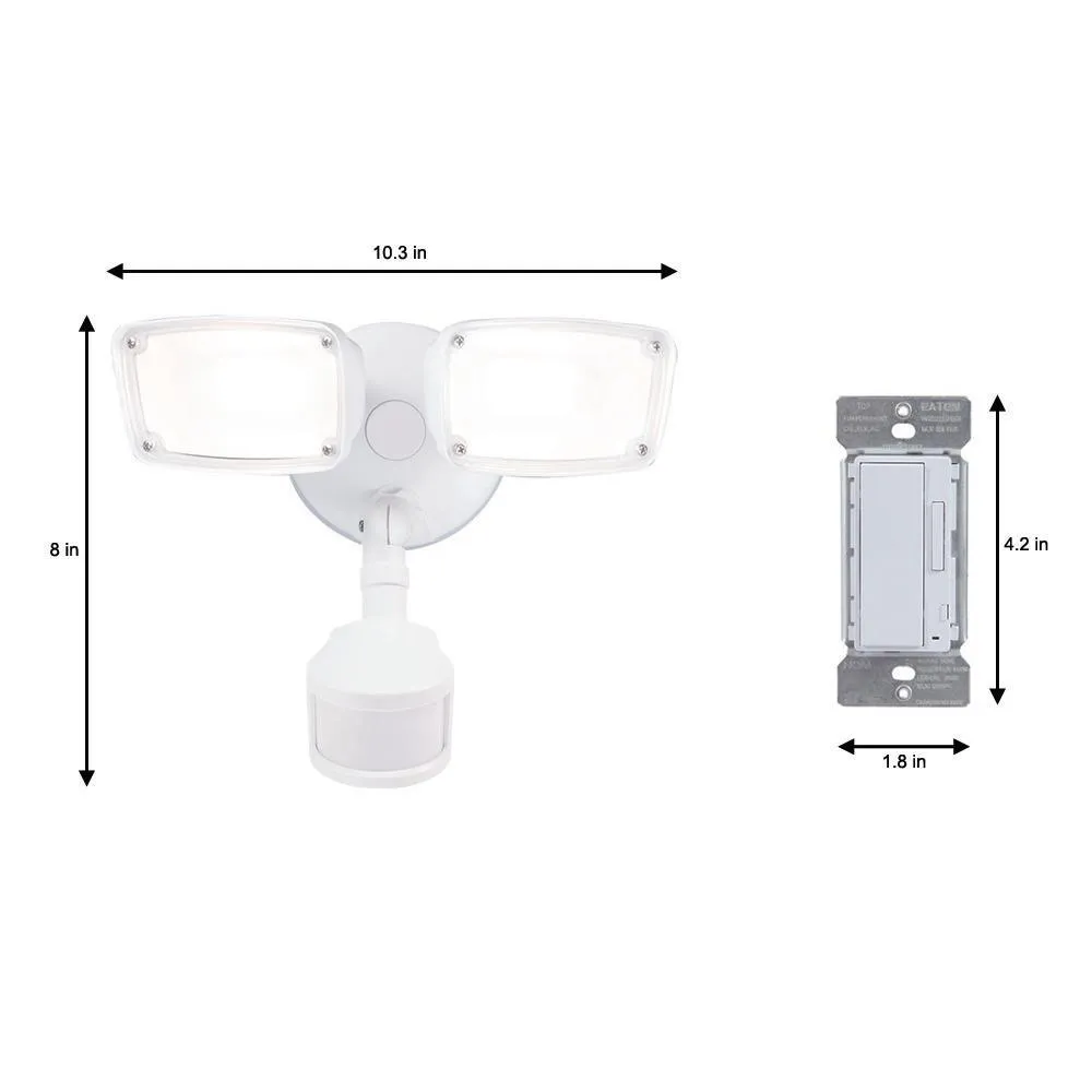 180-Degree White Smart Bluetooth Motion Activated Outdoor Integrated LED Flood Light with In-Wall Accessory Dimmer