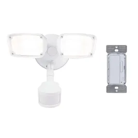 180-Degree White Smart Bluetooth Motion Activated Outdoor Integrated LED Flood Light with In-Wall Accessory Dimmer