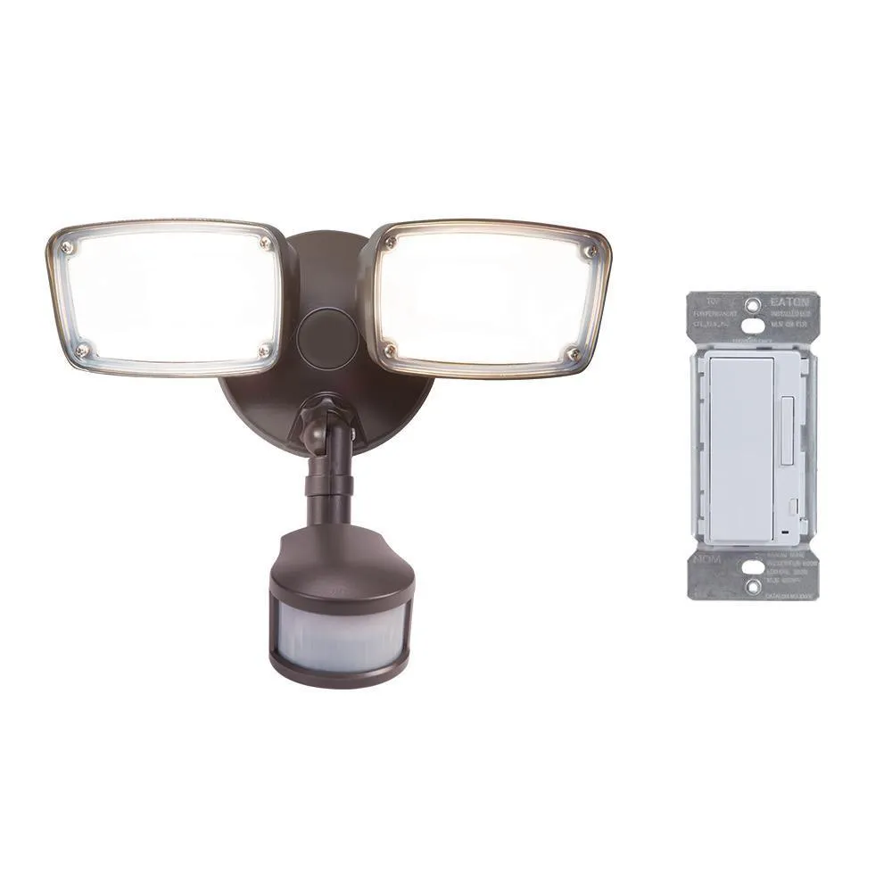 180-Degree White Smart Bluetooth Motion Activated Outdoor Integrated LED Flood Light with In-Wall Accessory Dimmer