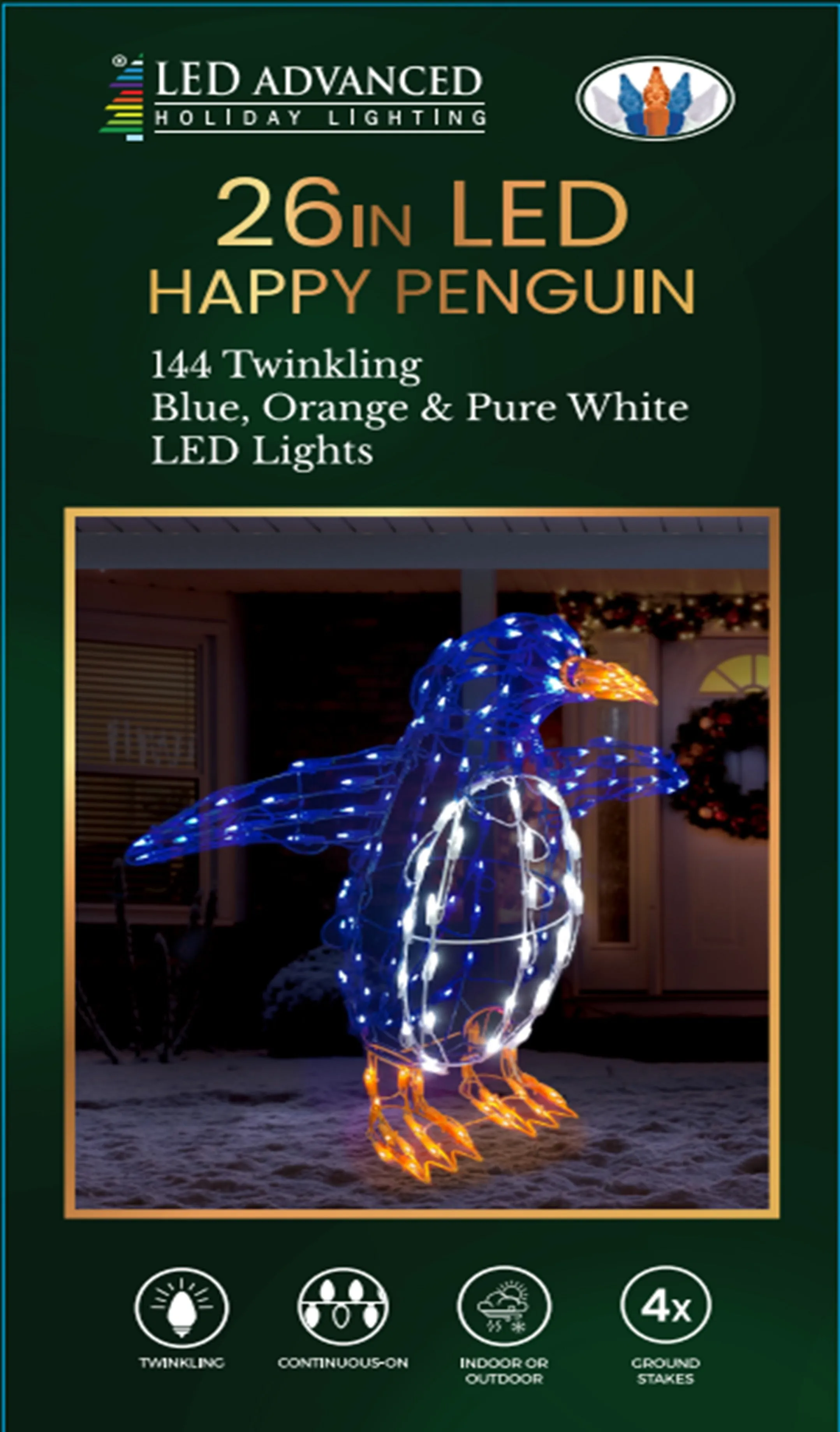 26" Twinkling LED Happy Penguin Outdoor Wire Sculpture