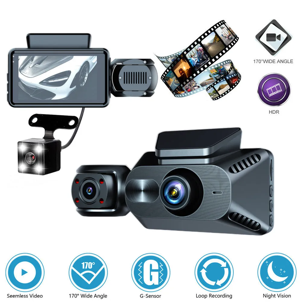 3 Channel Dash Cam Built-in WiFi Front and Rear Inside Dash