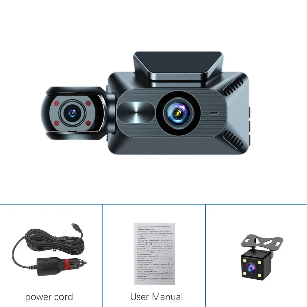3 Channel Dash Cam Built-in WiFi Front and Rear Inside Dash