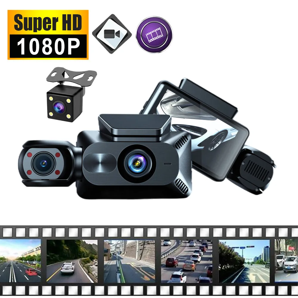 3 Channel Dash Cam Built-in WiFi Front and Rear Inside Dash