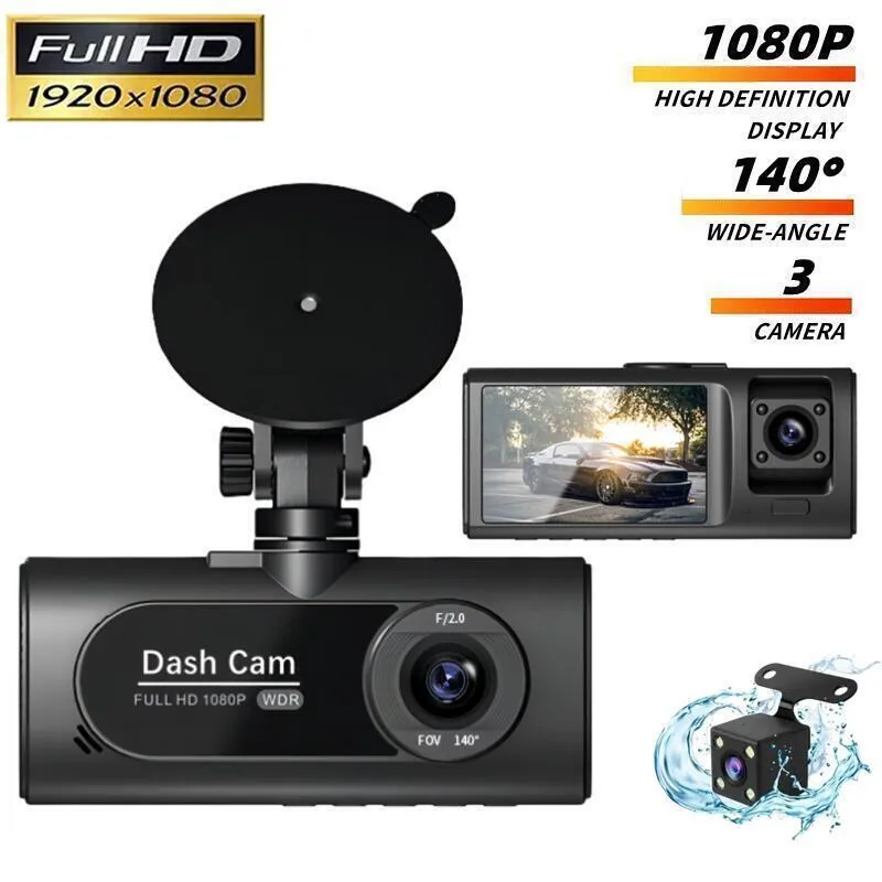 3 Channel Dash Cam Camera, Front Inside and Rear Camera WiFi