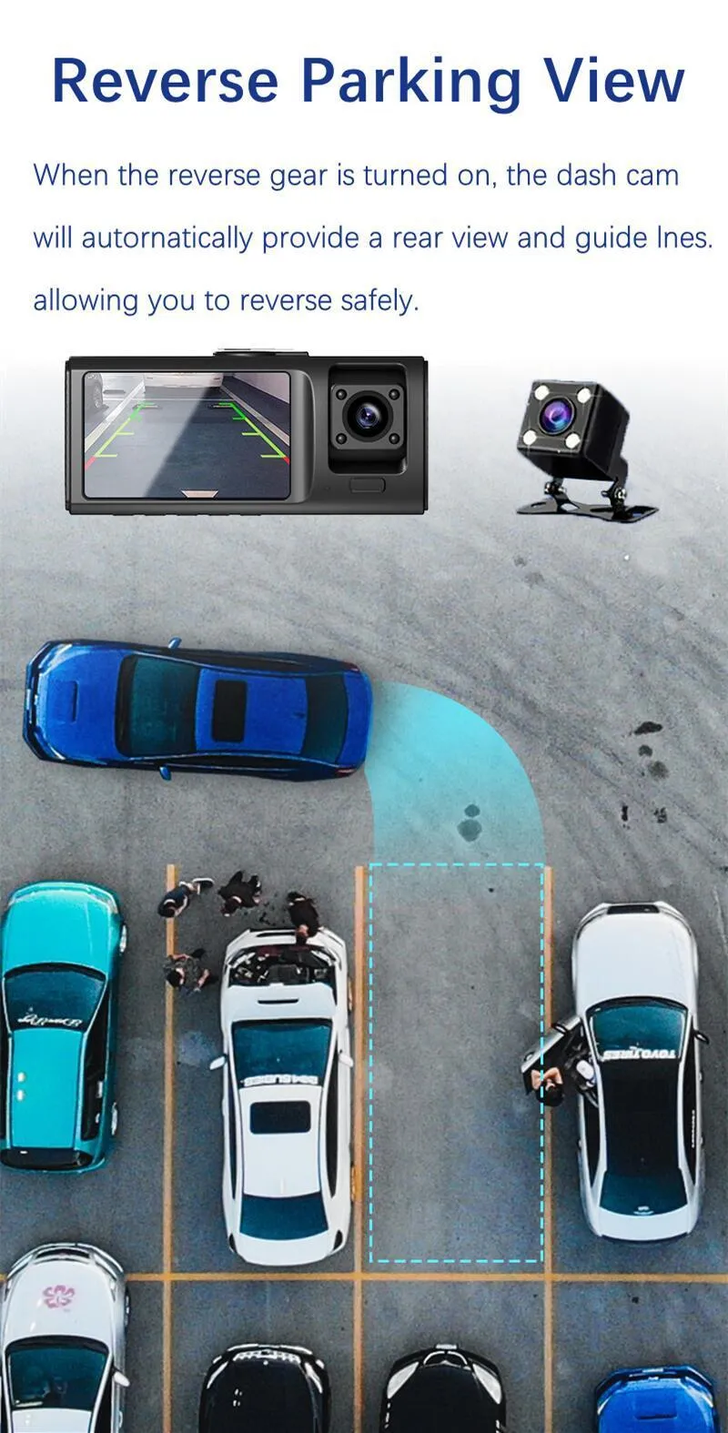 3 Channel Dash Cam Camera, Front Inside and Rear Camera WiFi