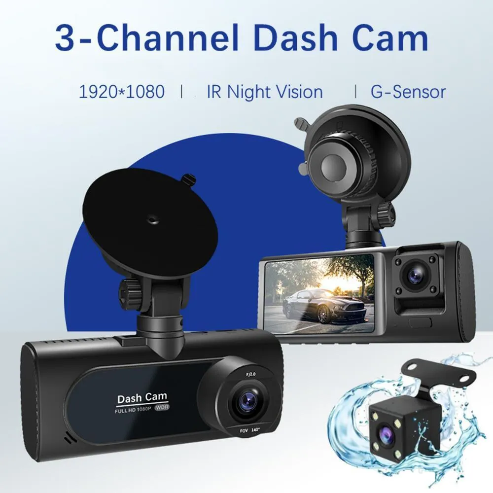 3 Channel Dash Cam Camera, Front Inside and Rear Camera WiFi