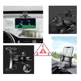 3 in 1 Car GPS Smartphone Holder: Dashboard / Visor Clamp   AC Grid Clip for MAXCOM SMART MS457 (2018) - Black