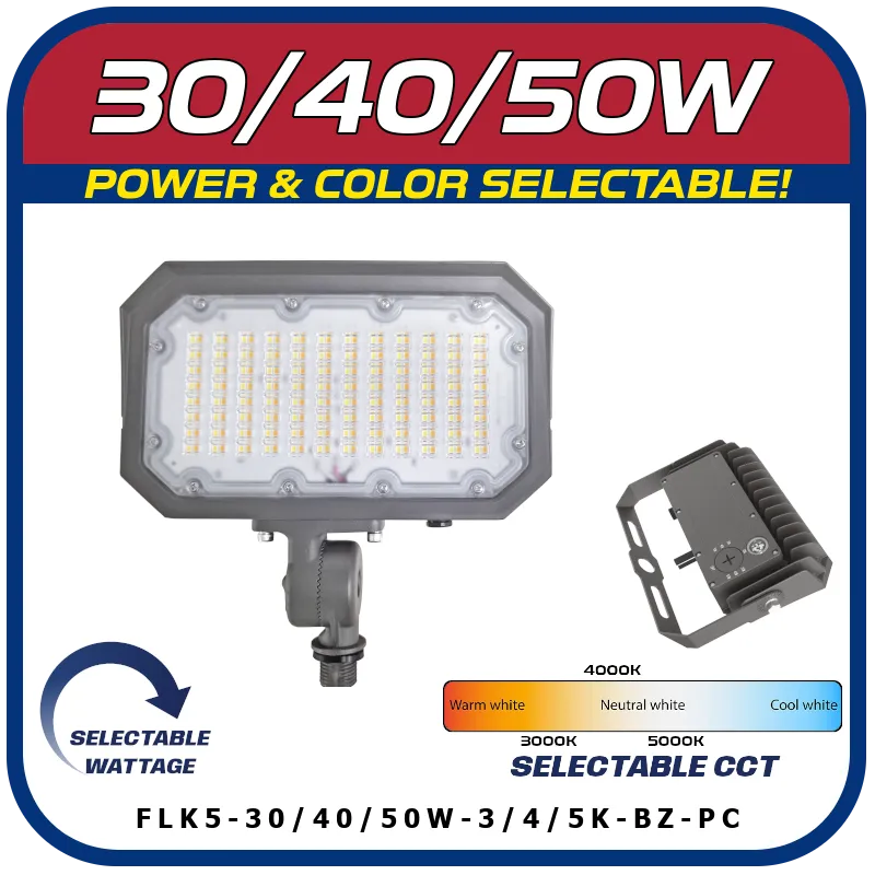30W / 40W / 50W LED Power & Color Selectable Knuckle Mount Floodlight