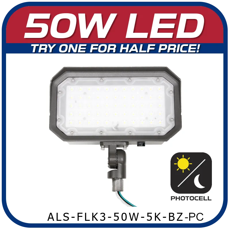 50W LED 3rd Generation 5000K Knuckle Mount Floodlight with Photocell