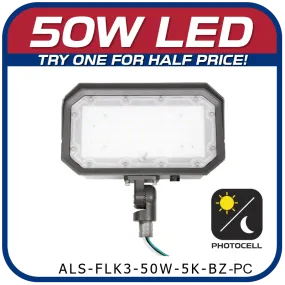 50W LED 3rd Generation 5000K Knuckle Mount Floodlight with Photocell