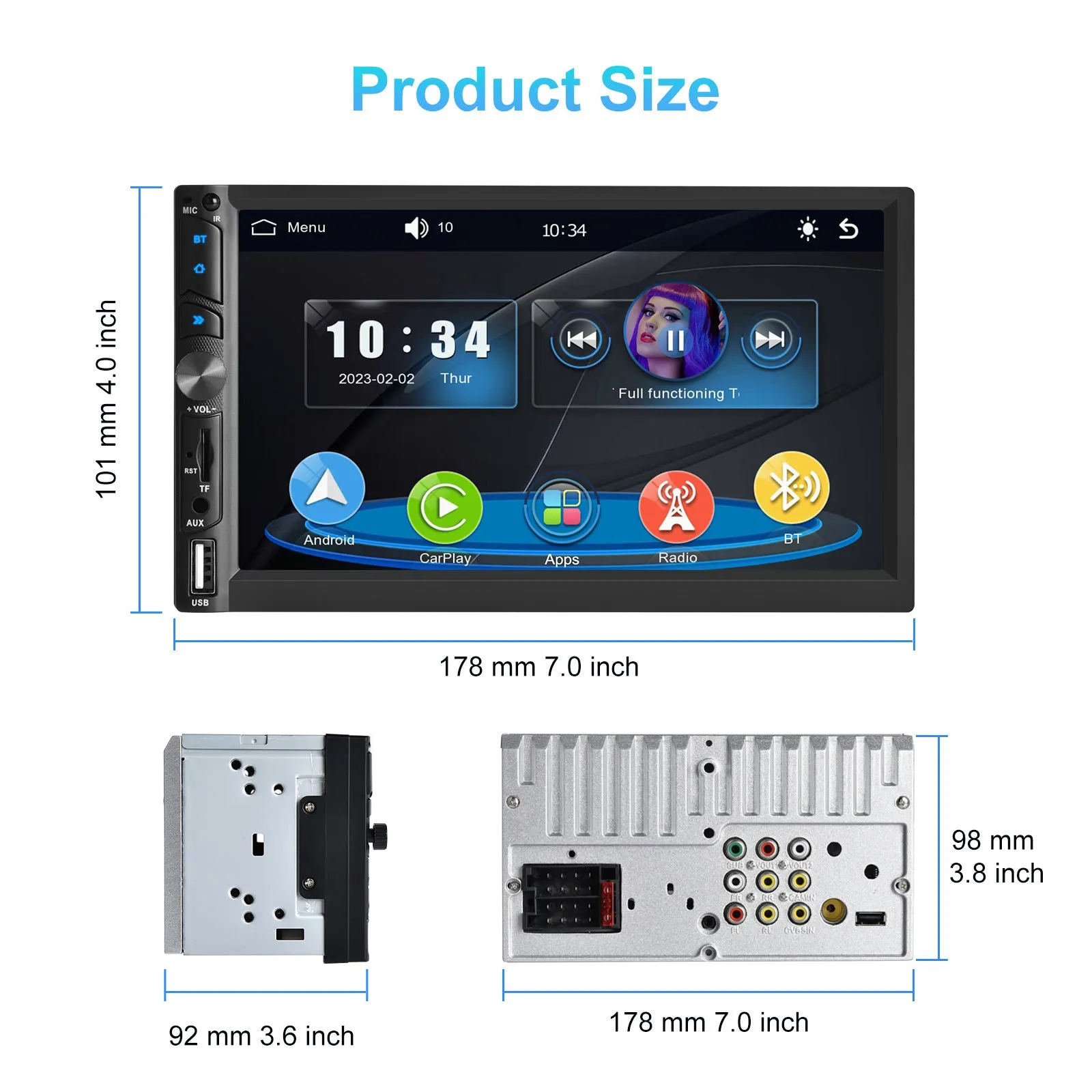 7-inch Dual Din Car Radio Universal Wireless Mp5 Player for