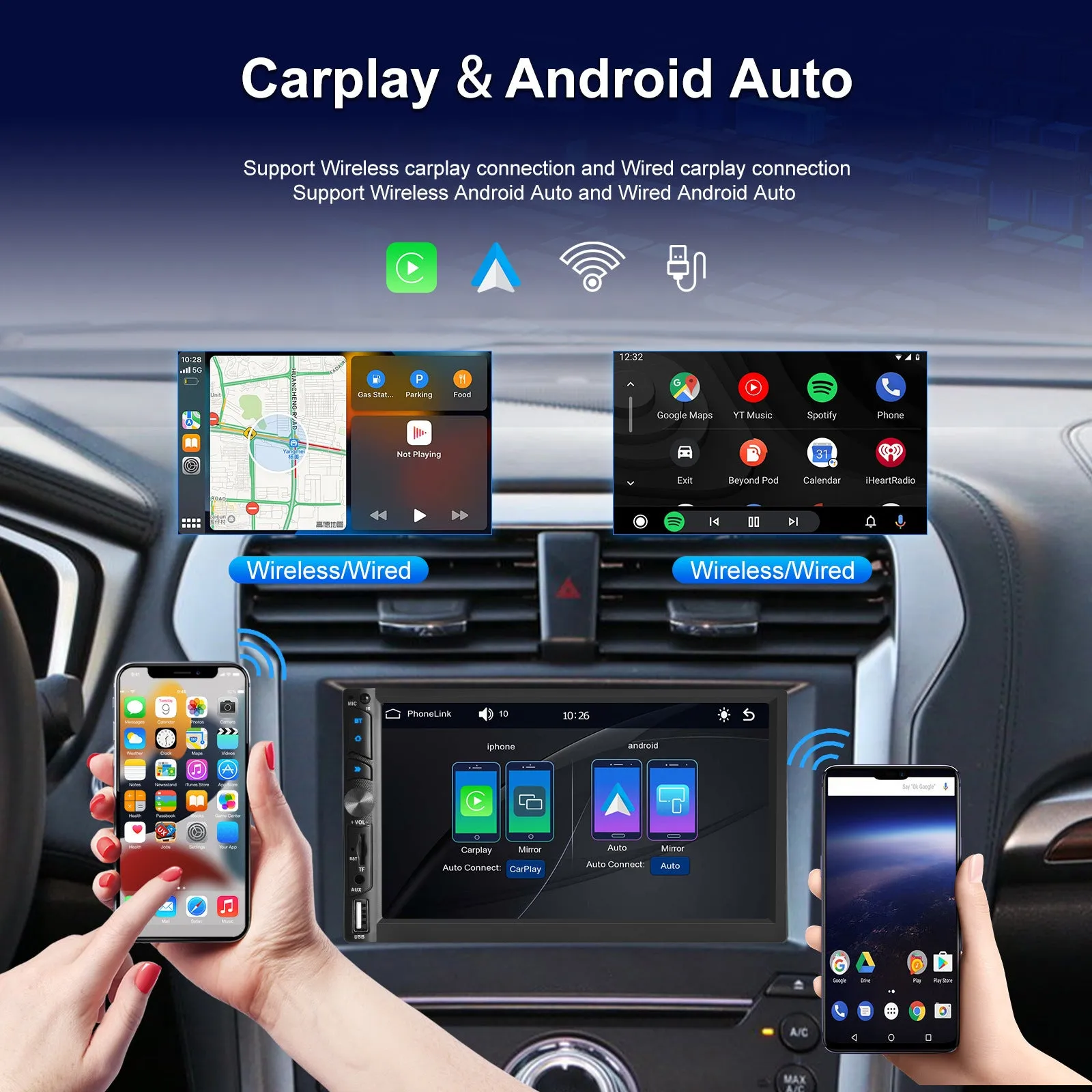 7-inch Dual Din Car Radio Universal Wireless Mp5 Player for
