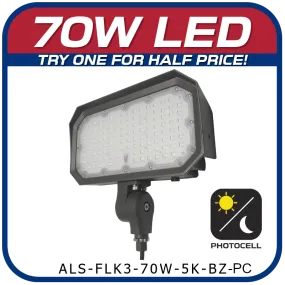 70W LED 3rd Generation 5000K Knuckle Mount Floodlight with Photocell