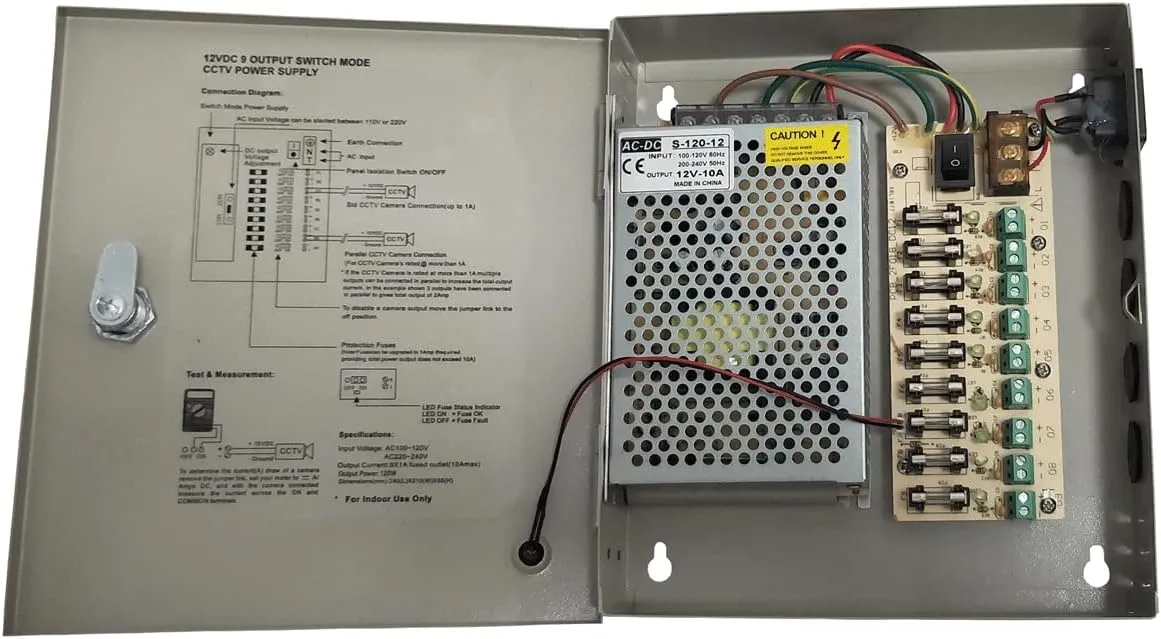 9 Channel/Port DC 12V 10A CCTV Power Supply
