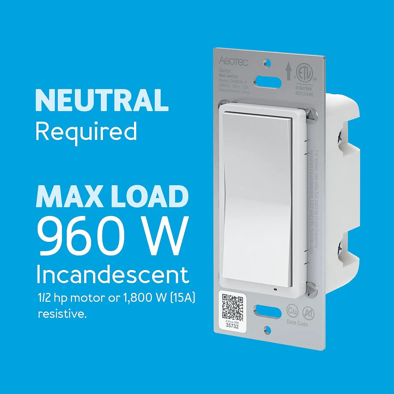 Aeotec ZWA038 illumino On/Off Light Switch (Z-Wave Plus)