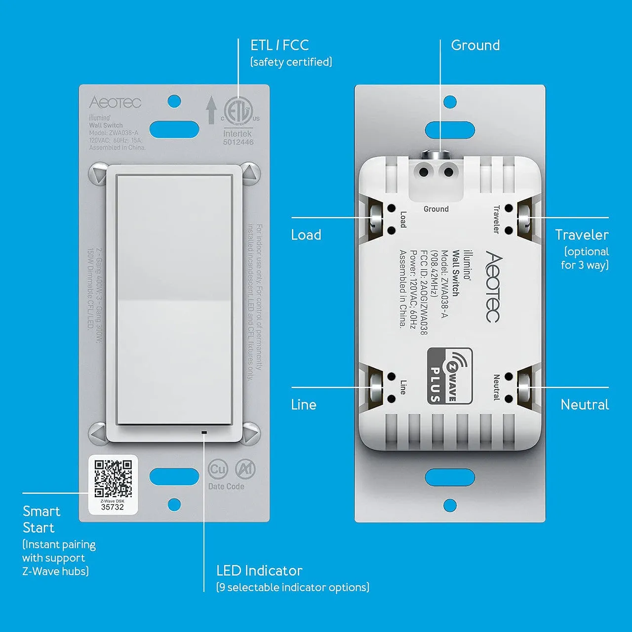 Aeotec ZWA038 illumino On/Off Light Switch (Z-Wave Plus)