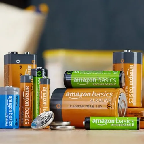 Amazon Basics 2-Pack 9 Volt Lithium High-Performance Batteries, 10-Year Shelf Life, Long Lasting Power