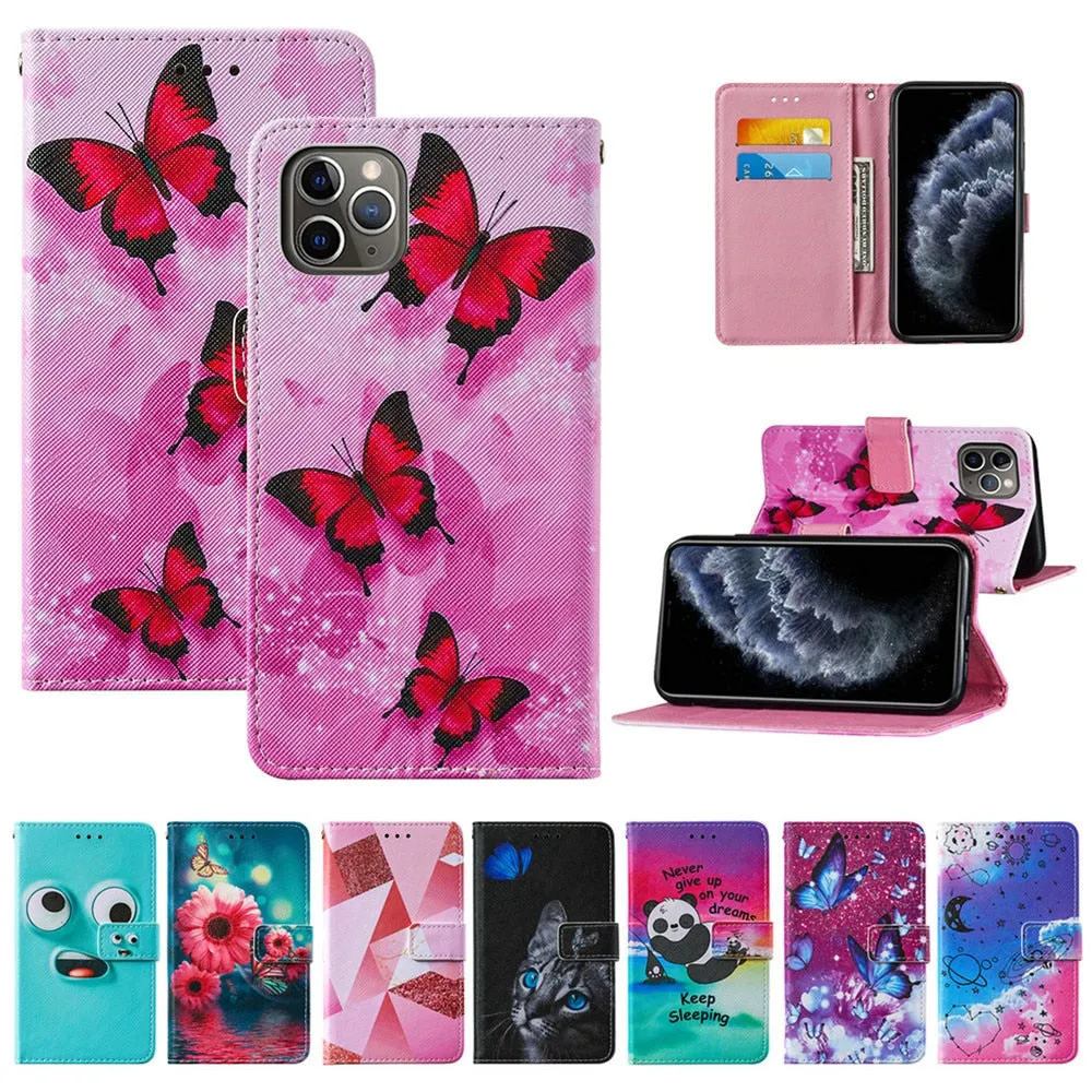 Anymob iPhone Blue Cat Flip Leather Phone Cases Animal Painted Wallet Cover