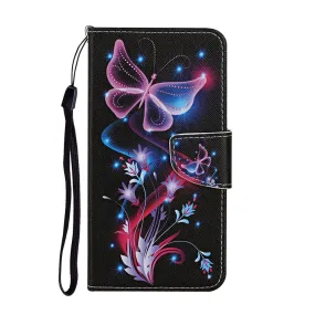 Anymob iPhone Case Black with Butterfly lights Flip Leather Wallet Stand Cover Phone Bag Shell