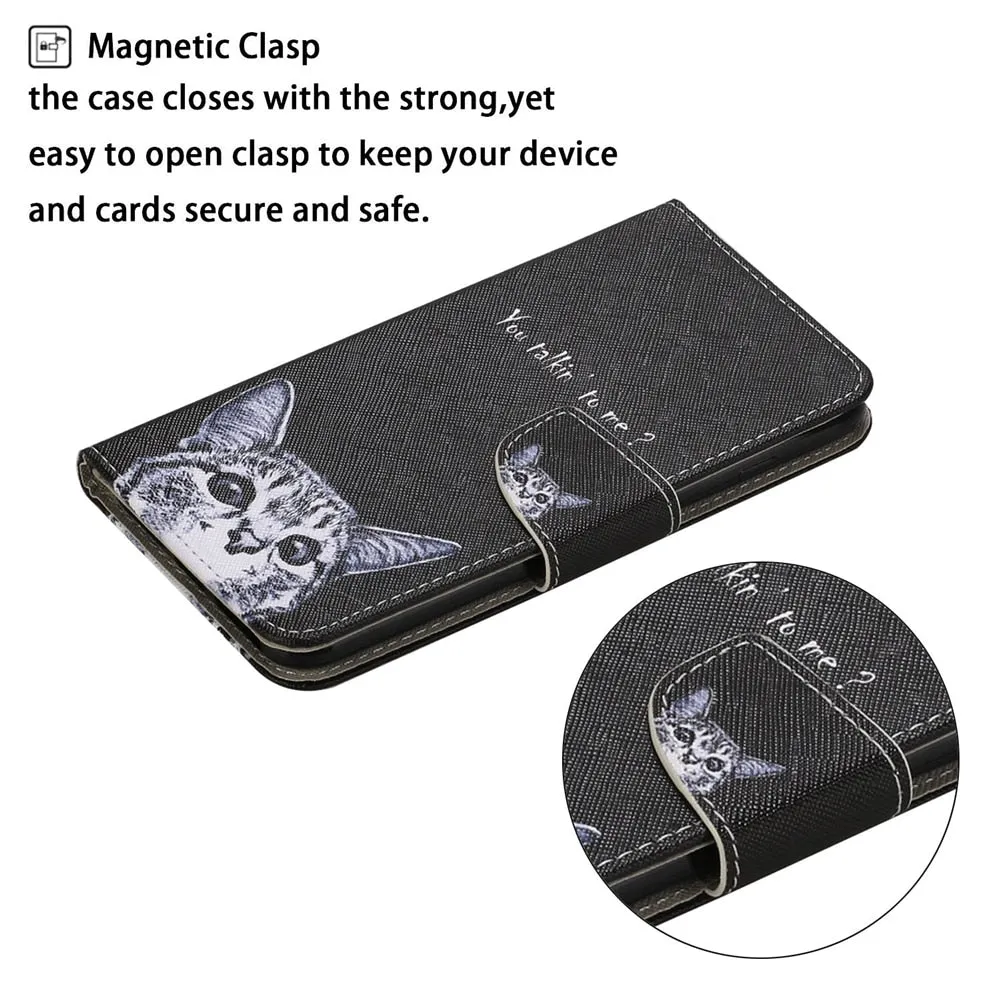 Anymob iPhone Case Black with Butterfly lights Flip Leather Wallet Stand Cover Phone Bag Shell
