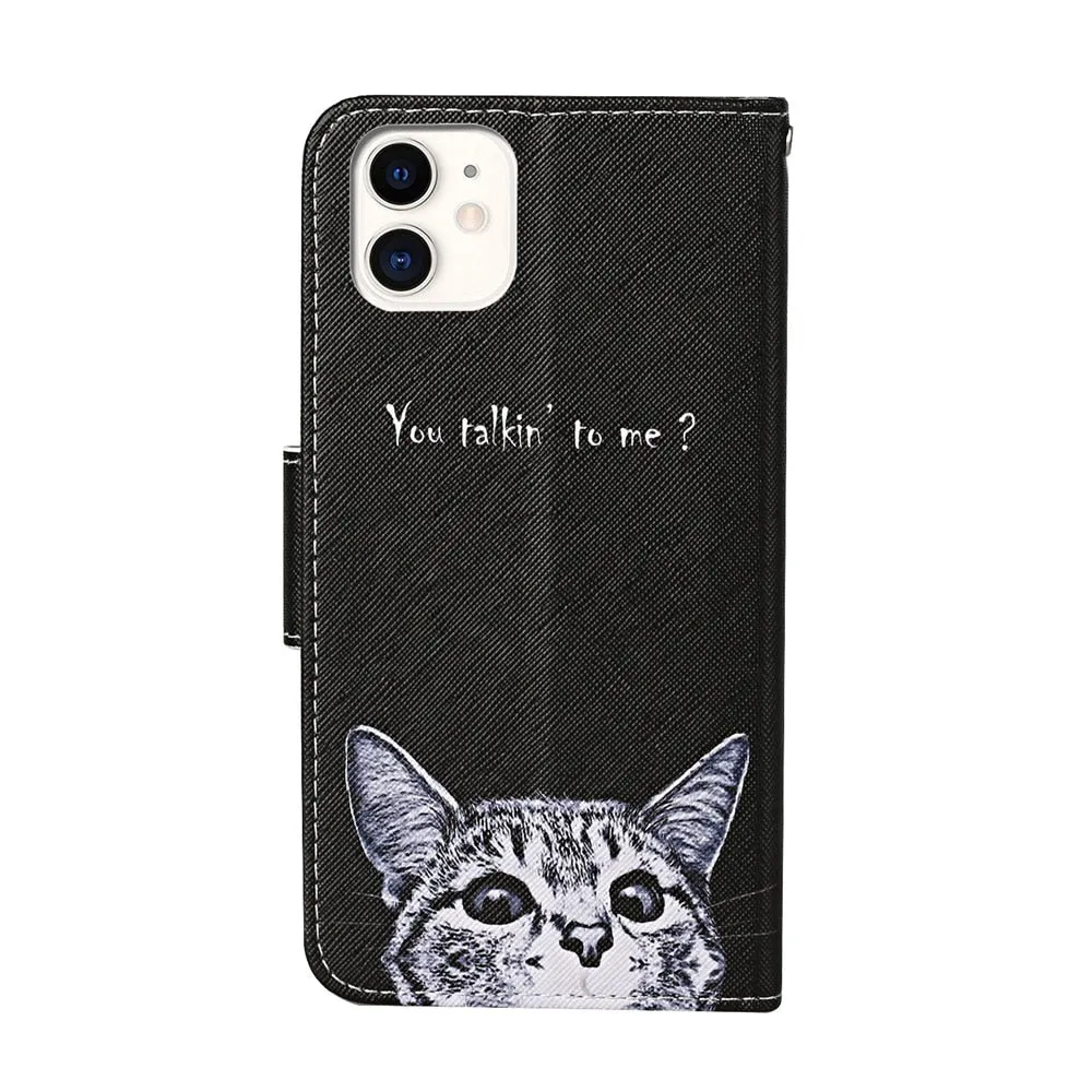 Anymob iPhone Case Black with Butterfly lights Flip Leather Wallet Stand Cover Phone Bag Shell