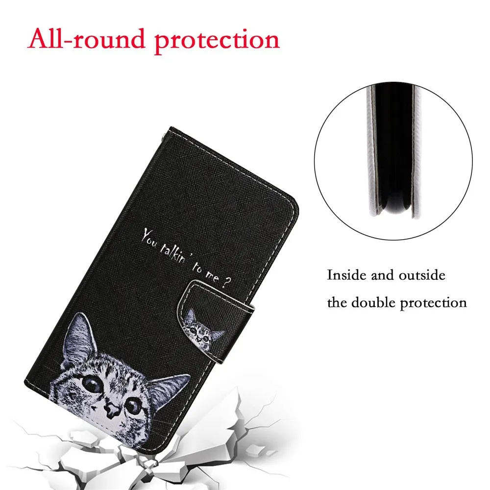 Anymob iPhone Case Black with Butterfly lights Flip Leather Wallet Stand Cover Phone Bag Shell