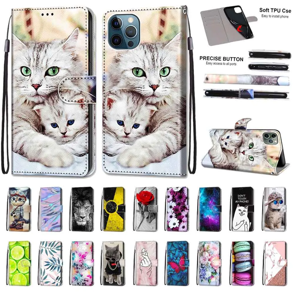 Anymob iPhone Case Northern Lights Color Flip Leather Wallet Animal Painting Phone Book Style Cover