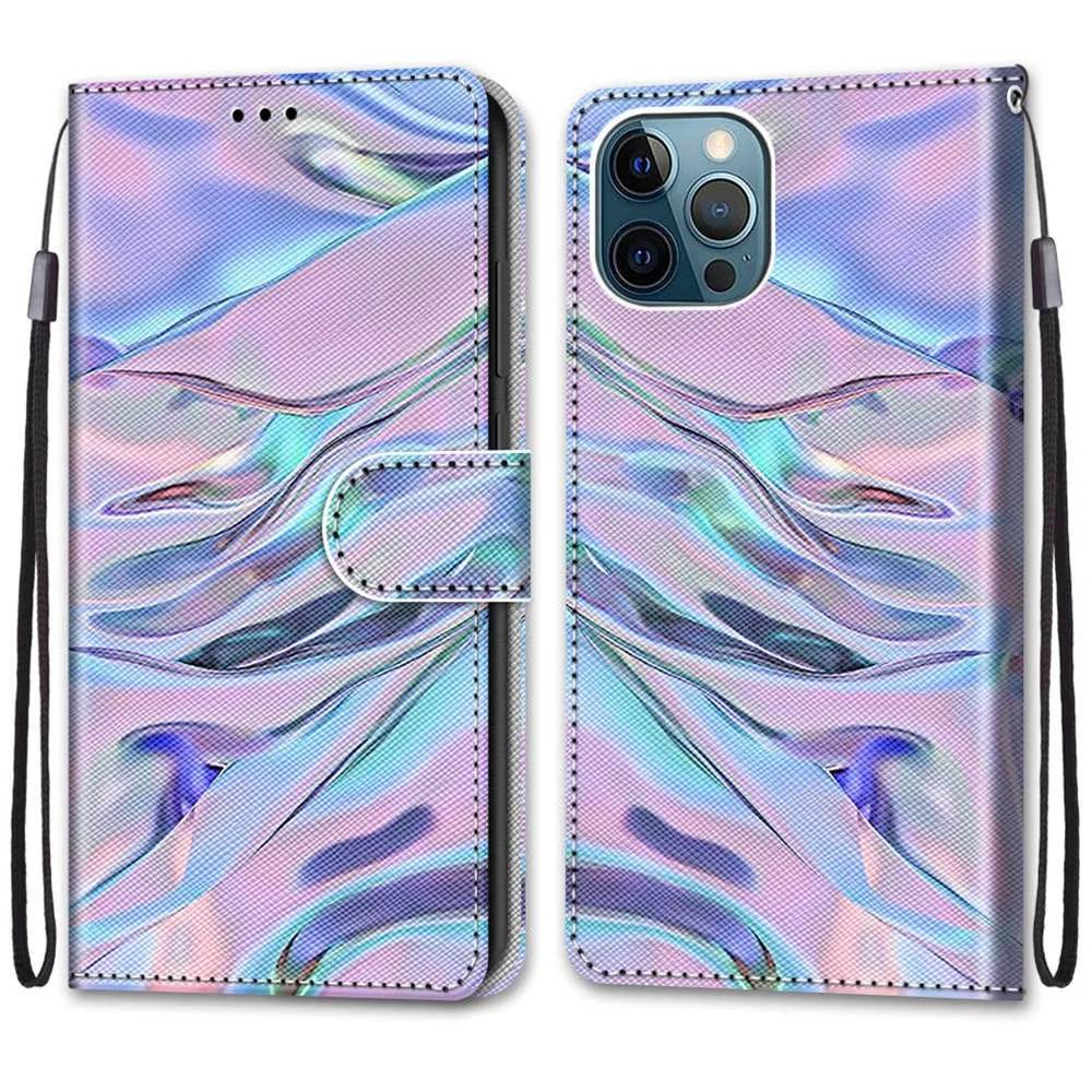 Anymob iPhone Case Northern Lights Color Flip Leather Wallet Animal Painting Phone Book Style Cover