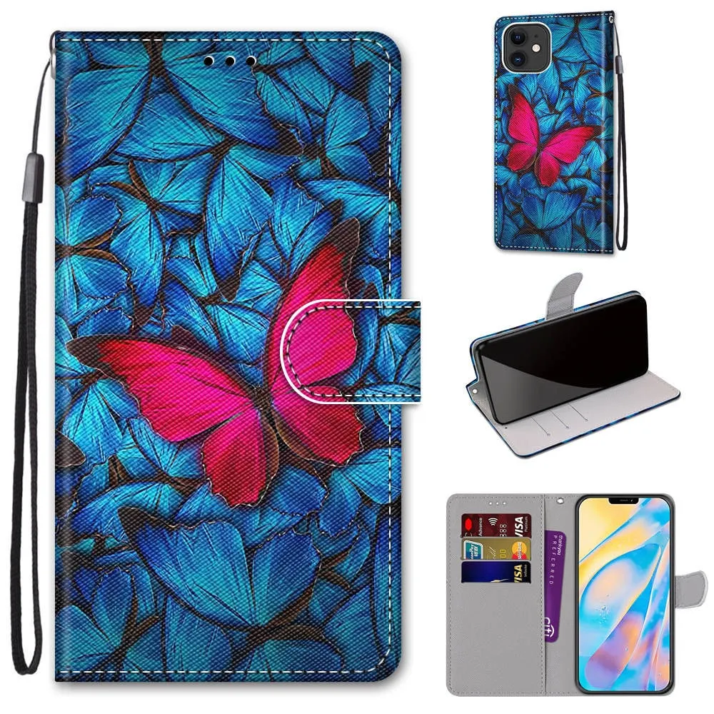 Anymob iPhone Case Northern Lights Color Lovely Cartoon Cat Phone Bag Flip Wallet Leather Protection Cover