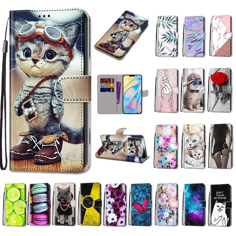 Anymob iPhone Case Northern Lights Color Lovely Cartoon Cat Phone Bag Flip Wallet Leather Protection Cover