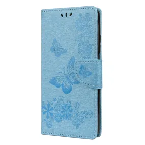 Anymob Samsung Blue Flip Phone Case Big Butterfly Leather Wallet Book Style Cover Shell