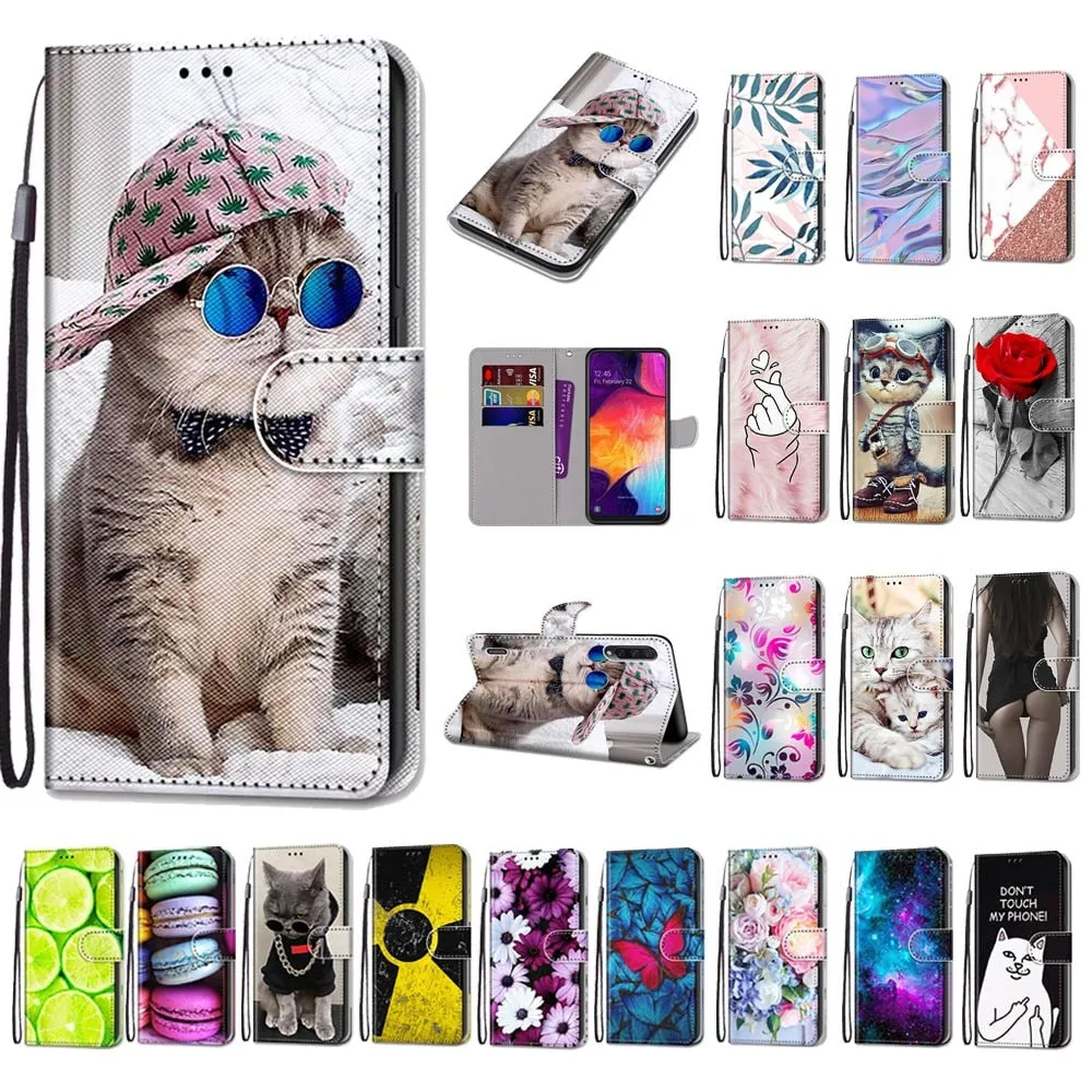 Anymob Samsung Case Northern Lights Color Luxury Painted Flip Cute Playful Cat Wallet Phone Cover