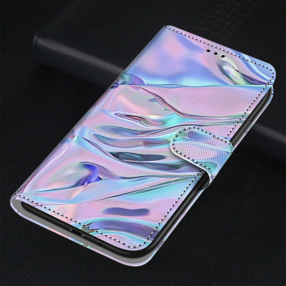 Anymob Samsung Case Northern Lights Color Magnetic Flip Leather Card Slot Wallet Phone Cover Protection