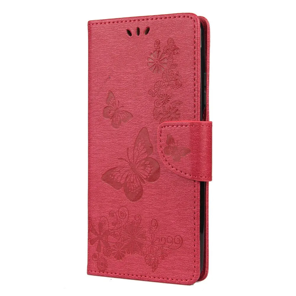 Anymob Samsung Pink Flip Phone Case Big Butterfly Leather Wallet Book Style Cover Shell