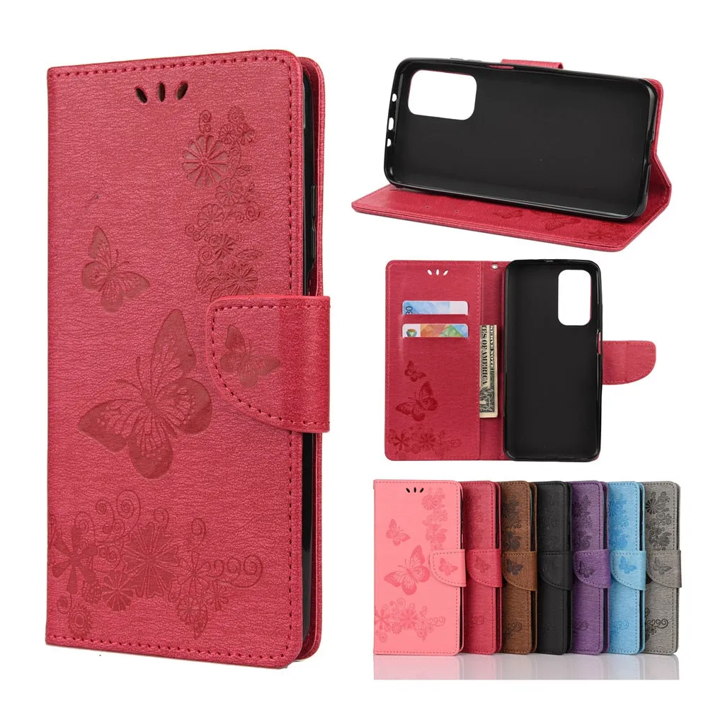 Anymob Samsung Pink Flip Phone Case Big Butterfly Leather Wallet Book Style Cover Shell