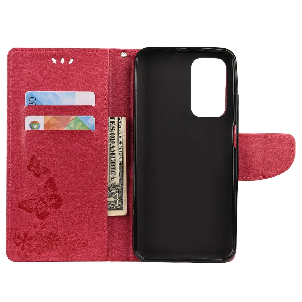 Anymob Samsung Pink Flip Phone Case Big Butterfly Leather Wallet Book Style Cover Shell