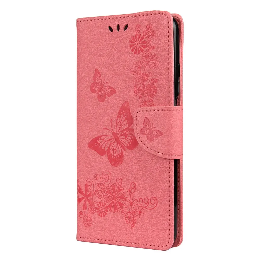 Anymob Samsung Pink Flip Phone Case Big Butterfly Leather Wallet Book Style Cover Shell
