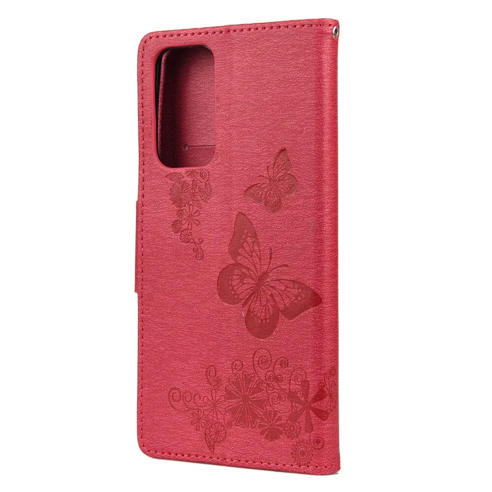 Anymob Samsung Pink Flip Phone Case Big Butterfly Leather Wallet Book Style Cover Shell