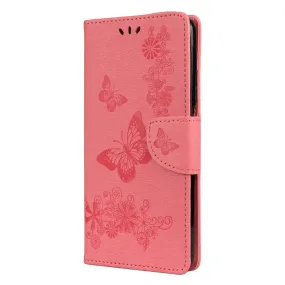 Anymob Samsung Pink Flip Phone Case Big Butterfly Leather Wallet Book Style Cover Shell