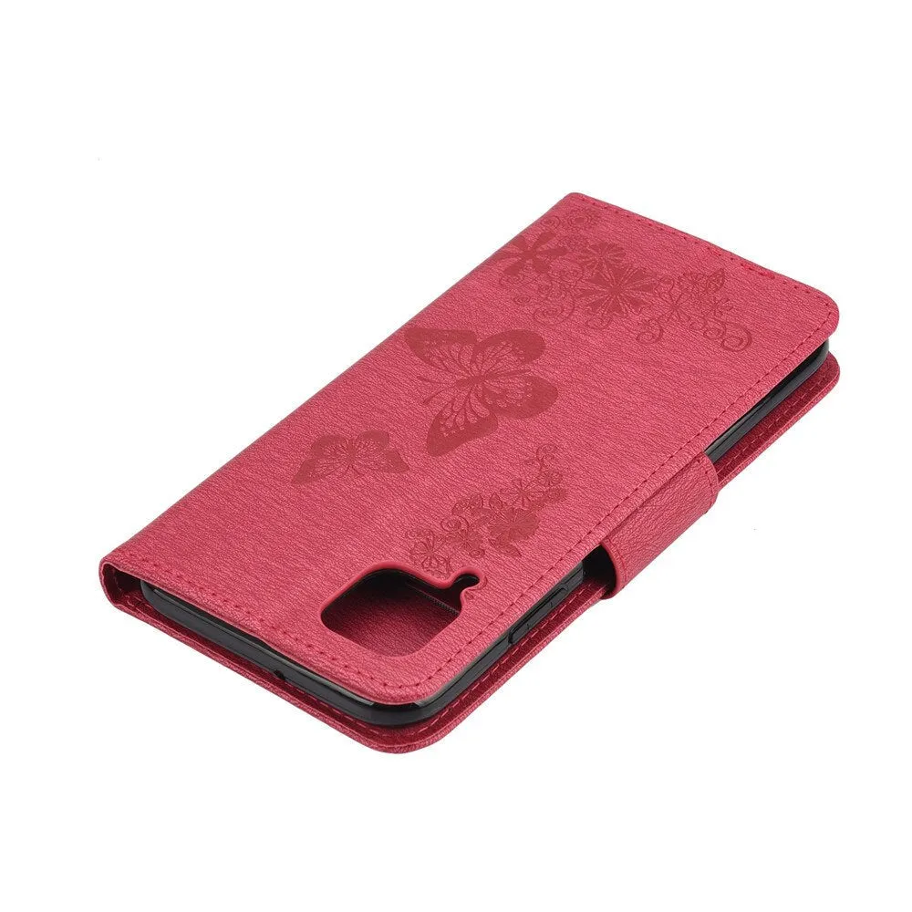 Anymob Samsung Pink Flip Phone Case Big Butterfly Leather Wallet Book Style Cover Shell