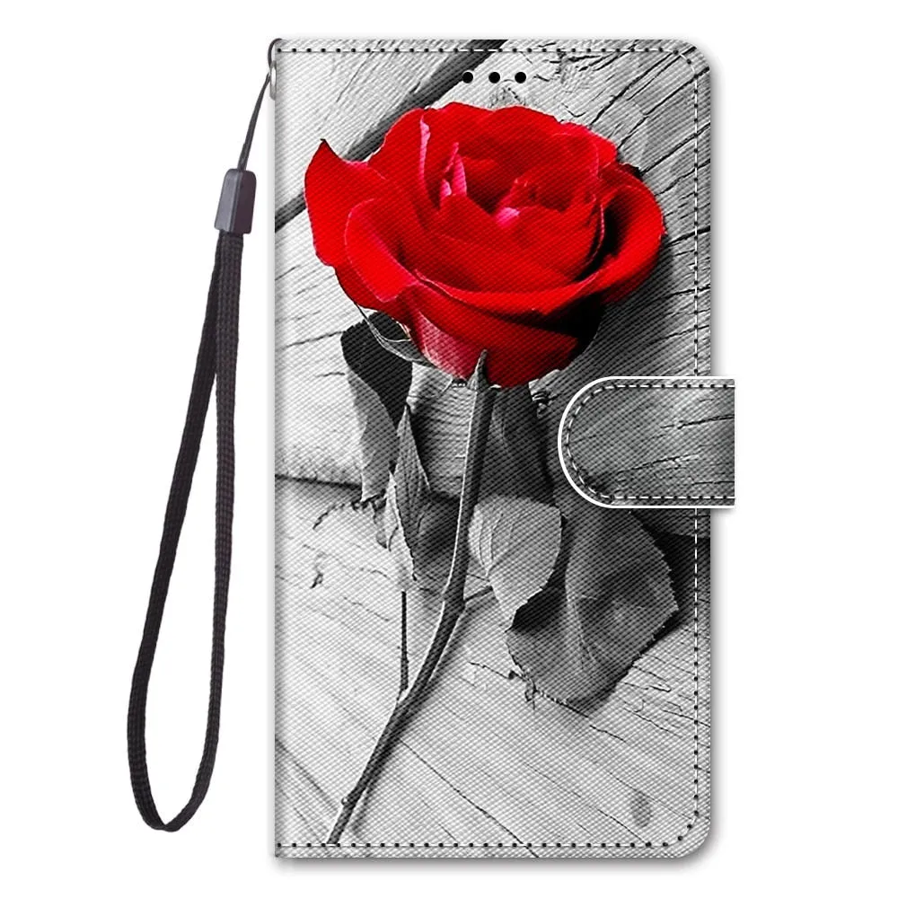 Anymob Samsung Red Rose Phone Case Magnetic Flip Leather Card Wallet Cover