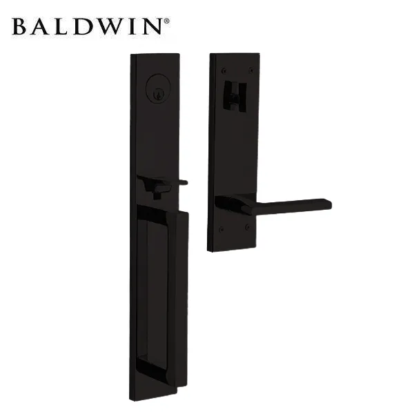 Baldwin Estate Evolved - 85392.LENT - Minneapolis Escutcheon Full Handleset - Singl Cyl - 190 - Satin Black - Grade 2 - LH