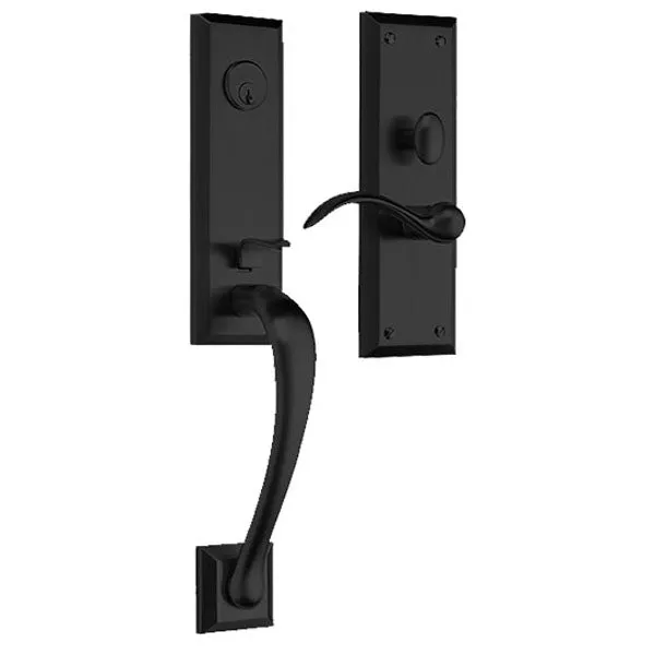 Baldwin Estate - M502- Cody Trim Handleset - Optional Backset - Single Cylinder - 190 -  Satin Black - Entrance - Grade 2