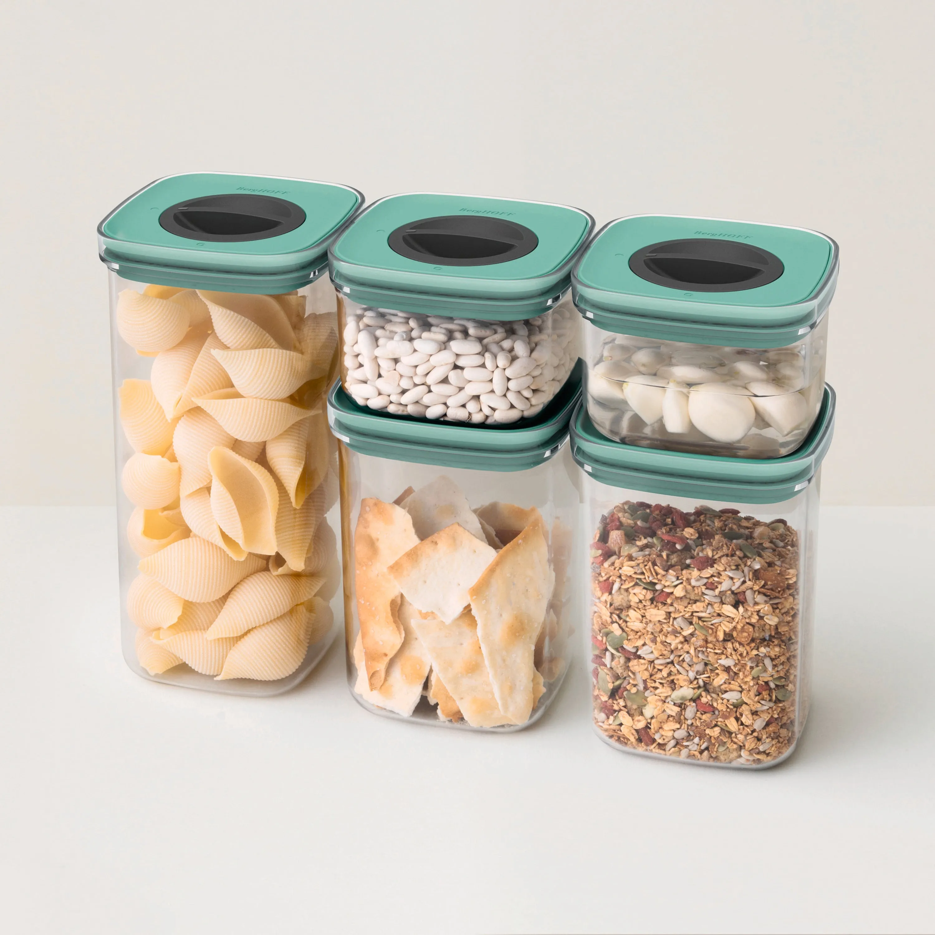 BergHOFF Leo 5Pc Smart Seal Food Container Set, Green, Airtight Lids, Leakproof